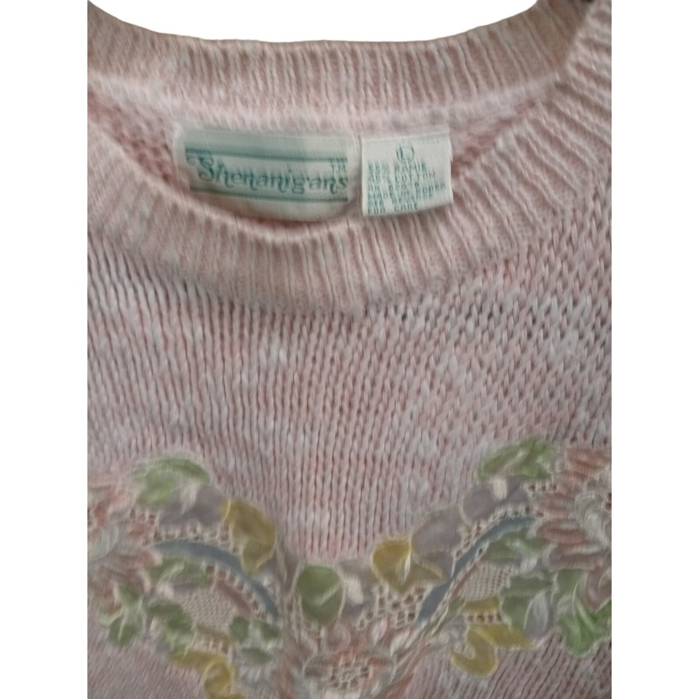 Vintage Shenanigans Knit Sweater 80's Light Pink Size M/L Cottage Core - Picture 3 of 5